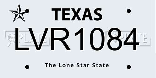 LVR1084 Texas License Plate