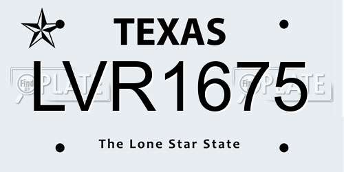 LVR1675 Texas License Plate