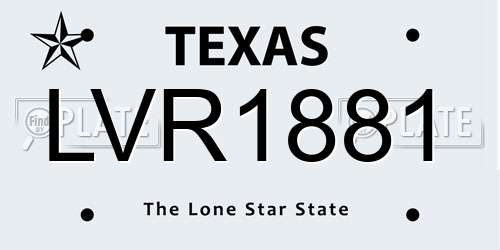 LVR1881 Texas License Plate