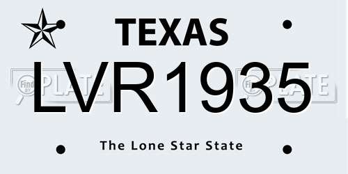LVR1935 Texas License Plate