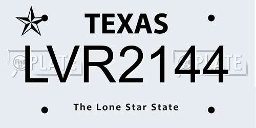 LVR2144 Texas License Plate