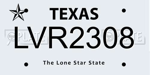 LVR2308 Texas License Plate