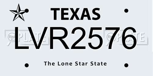 LVR2576 Texas License Plate