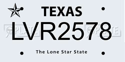 LVR2578 Texas License Plate