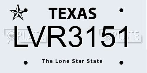 LVR3151 Texas License Plate