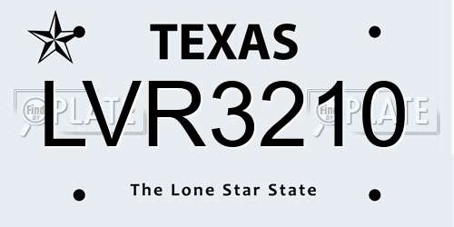 LVR3210 Texas License Plate