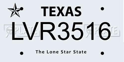 LVR3516 Texas License Plate