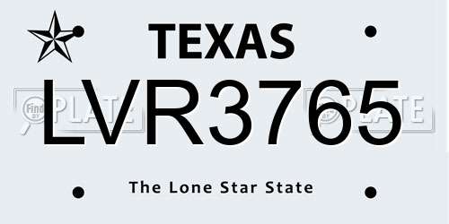 LVR3765 Texas License Plate