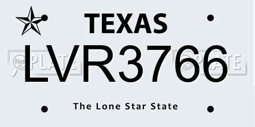 LVR3766 Texas License Plate