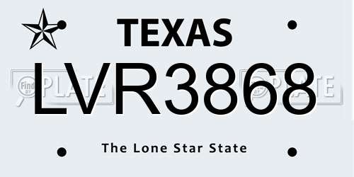 LVR3868 Texas License Plate