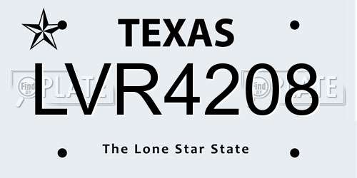 LVR4208 Texas License Plate