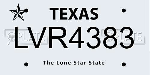 LVR4383 Texas License Plate
