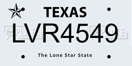 LVR4549 Texas License Plate