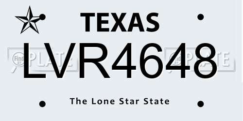 LVR4648 Texas License Plate