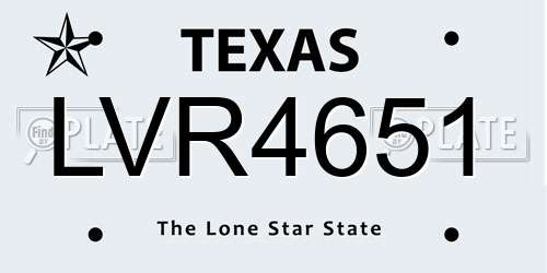 LVR4651 Texas License Plate