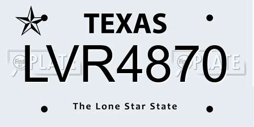 LVR4870 Texas License Plate