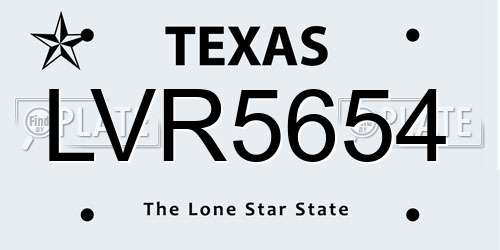 LVR5654 Texas License Plate