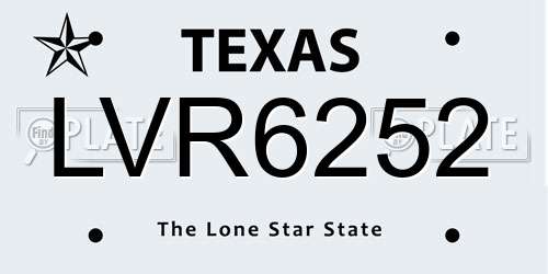 LVR6252 Texas License Plate