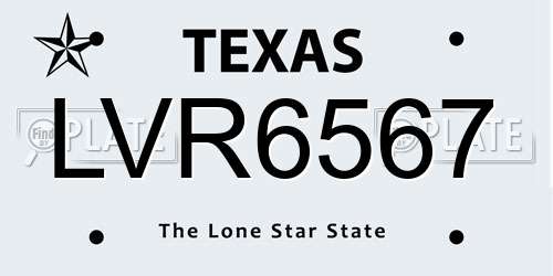 LVR6567 Texas License Plate