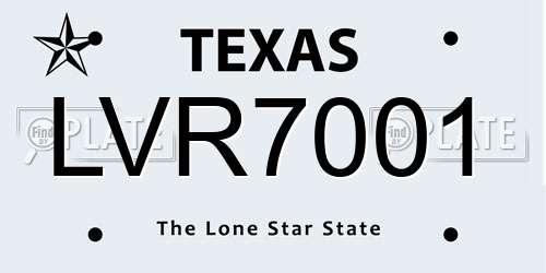 LVR7001 Texas License Plate