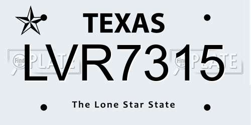 LVR7315 Texas License Plate