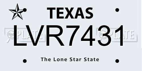 LVR7431 Texas License Plate
