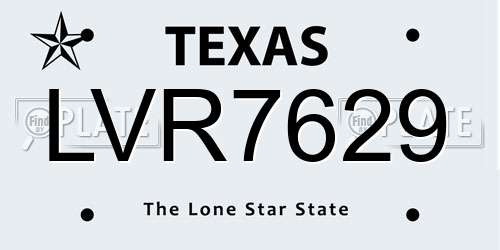 LVR7629 Texas License Plate