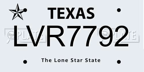 LVR7792 Texas License Plate