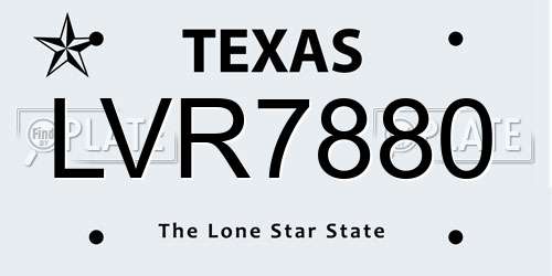 LVR7880 Texas License Plate