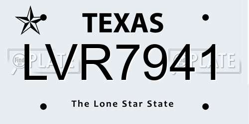 LVR7941 Texas License Plate