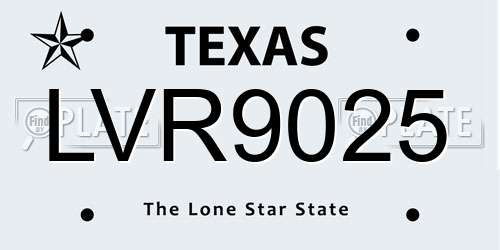 LVR9025 Texas License Plate