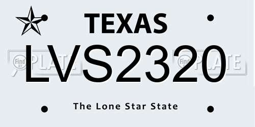 LVS2320 Texas License Plate
