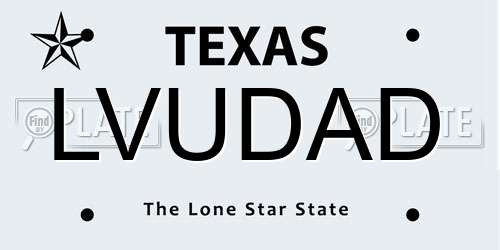 LVUDAD Texas License Plate