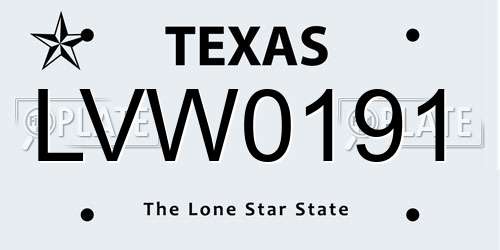LVW0191 Texas License Plate