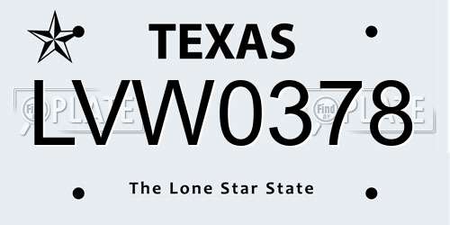 LVW0378 Texas License Plate