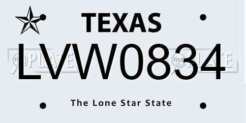 LVW0834 Texas License Plate