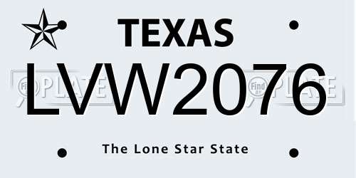 LVW2076 Texas License Plate