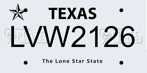 LVW2126 Texas License Plate