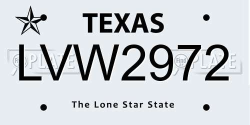 LVW2972 Texas License Plate