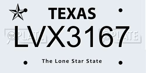LVX3167 Texas License Plate