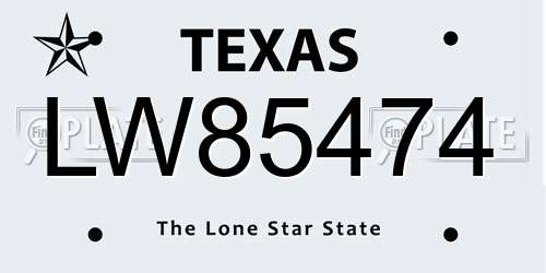 LW85474 Texas License Plate