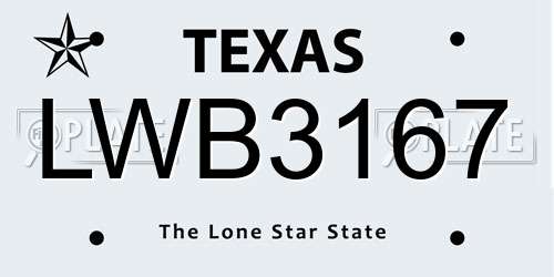 LWB3167 Texas License Plate