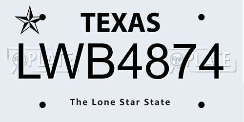 LWB4874 Texas License Plate