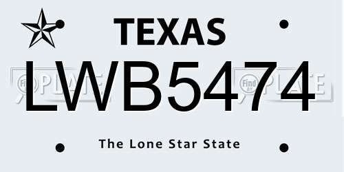 LWB5474 Texas License Plate