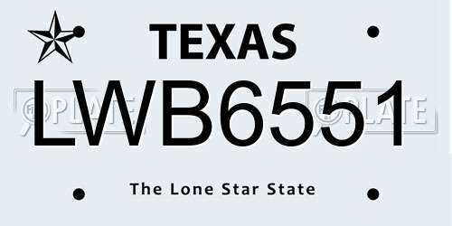 LWB6551 Texas License Plate