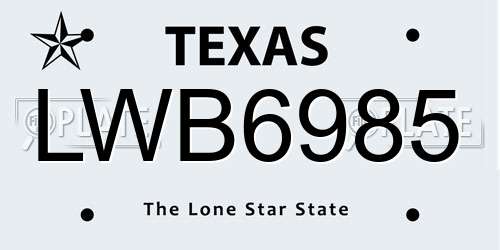 LWB6985 Texas License Plate