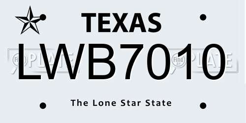 LWB7010 Texas License Plate