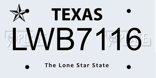 LWB7116 Texas License Plate