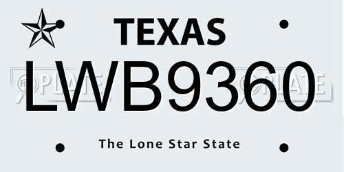 LWB9360 Texas License Plate