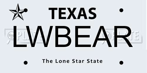 LWBEAR Texas License Plate